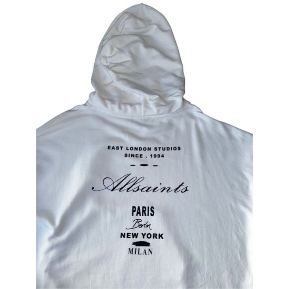 AllSaints Vita Etrie Screen Print Hoodie In White - Picture 7 of 11
